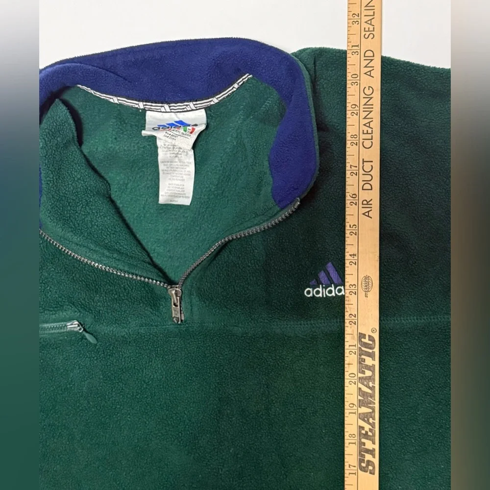 Vintage Adidas Pullover Men 2XL 1/4 Zip Fleece Green with Purple Logo 90s 0130A4